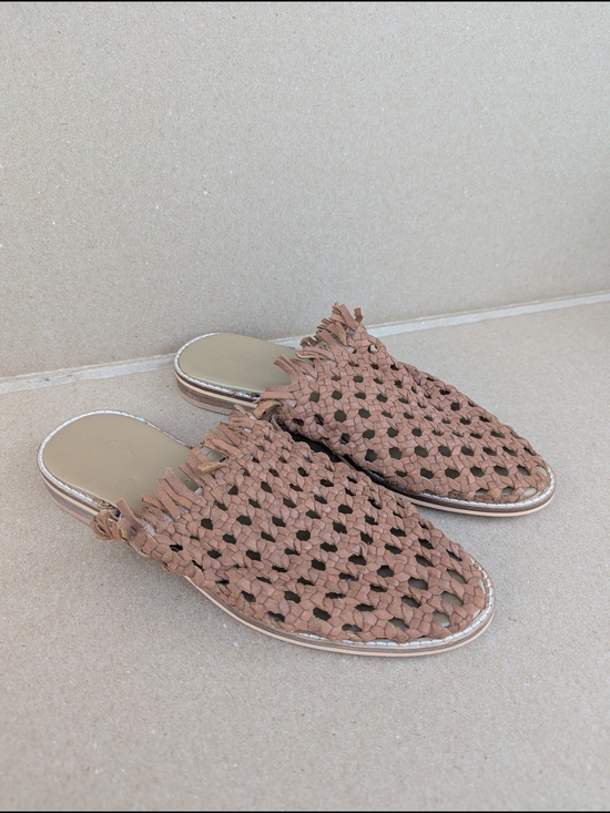 Free People Shoes - Free People Mirage Woven Leather Fringe Slip On Mule Sandal Flats Tan NWT Boho